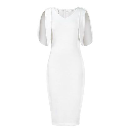 Robe ajustée pour femmes avec des manches bouffantes transparentes et décolleté en V Chic und Stil