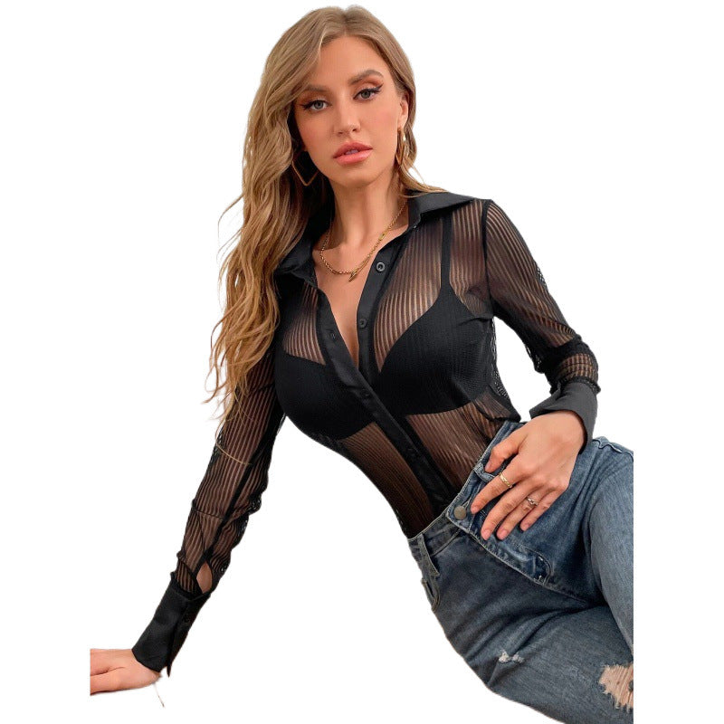 Chemisier transparent à panneaux pour femmes avec patte de boutonnage Chic und Stil