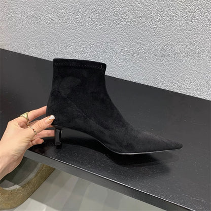 Dames Bottines Élégantes en Daim Doux avec Talon Aiguille Tendance Chic und Stil