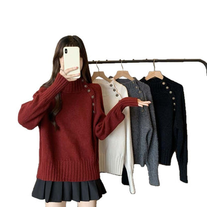 Pull élégant pour femmes à col roulé avec décoration de boutons et texture structurée Chic und Stil