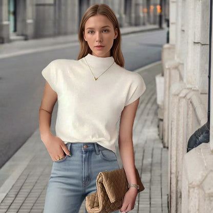 Dames élégant t-shirt à manches courtes avec col montant et coupe près du corps Chic und Stil