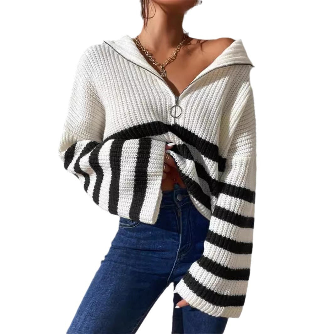 Pull à capuche pour femmes avec motif tricoté texturé et rayures à la mode Chic und Stil