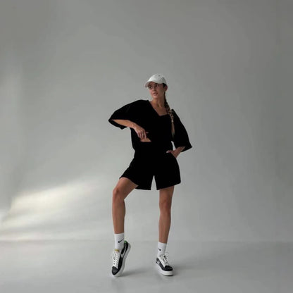 Ensemble haut décontracté et shorts pour femmes avec coupe surdimensionnée et séchage rapide Chic und Stil
