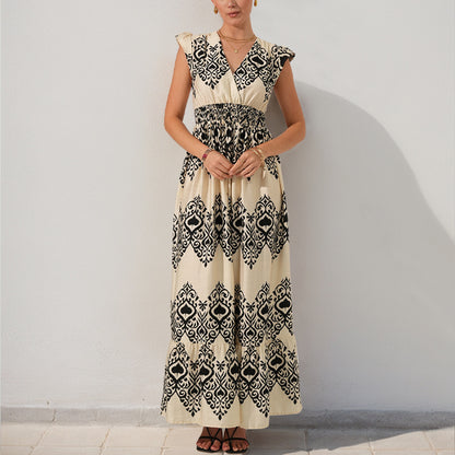 Robe maxi ethnique à imprimé pour femme avec manches à volants Chic und Stil