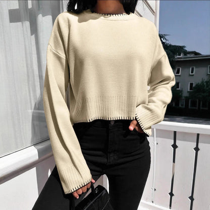 Pull en maille décontracté pour femmes avec des coutures contrastantes et une coupe courte Chic und Stil
