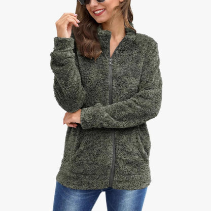 Dame Veste en peluche avec fermeture éclair intégrale et tissu en peluche doux Chic und Stil