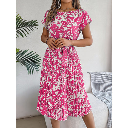 Robe A-ligne à imprimé floral pour dames avec taille ceinturée Chic und Stil