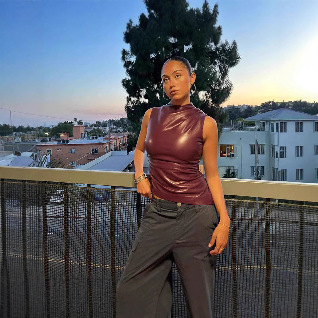 Dames Haut élégant en simili cuir de haute qualité avec coupe asymétrique Chic und Stil