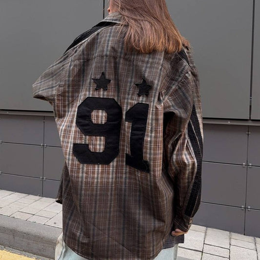 Dames décontractée à carreaux oversize chemise veste Chic und Stil