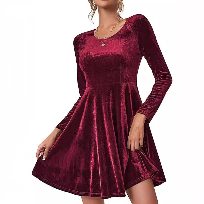 Robe A-ligne élégante en velours pour femmes avec manches longues Chic und Stil
