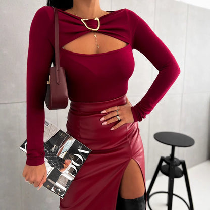 Women's long-sleeved blouse with cut-out details Chic and stylish
