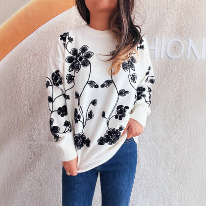 Pull décontracté pour femmes avec motif floral brodé et coupe moderne Chic und Stil