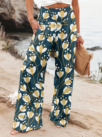 Pantalon d'été ample pour femmes avec imprimé floral et ceinture élastique Chic und Stil