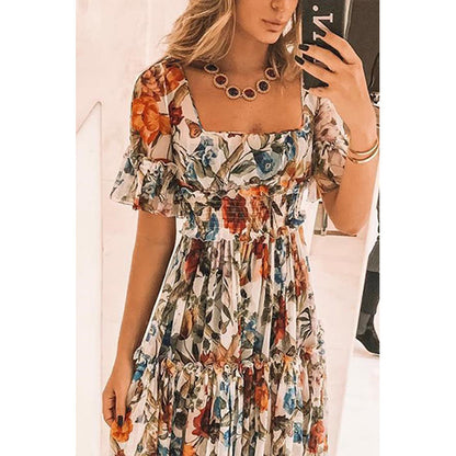 Robe maxi femme avec imprimé floral et smocks Chic und Stil
