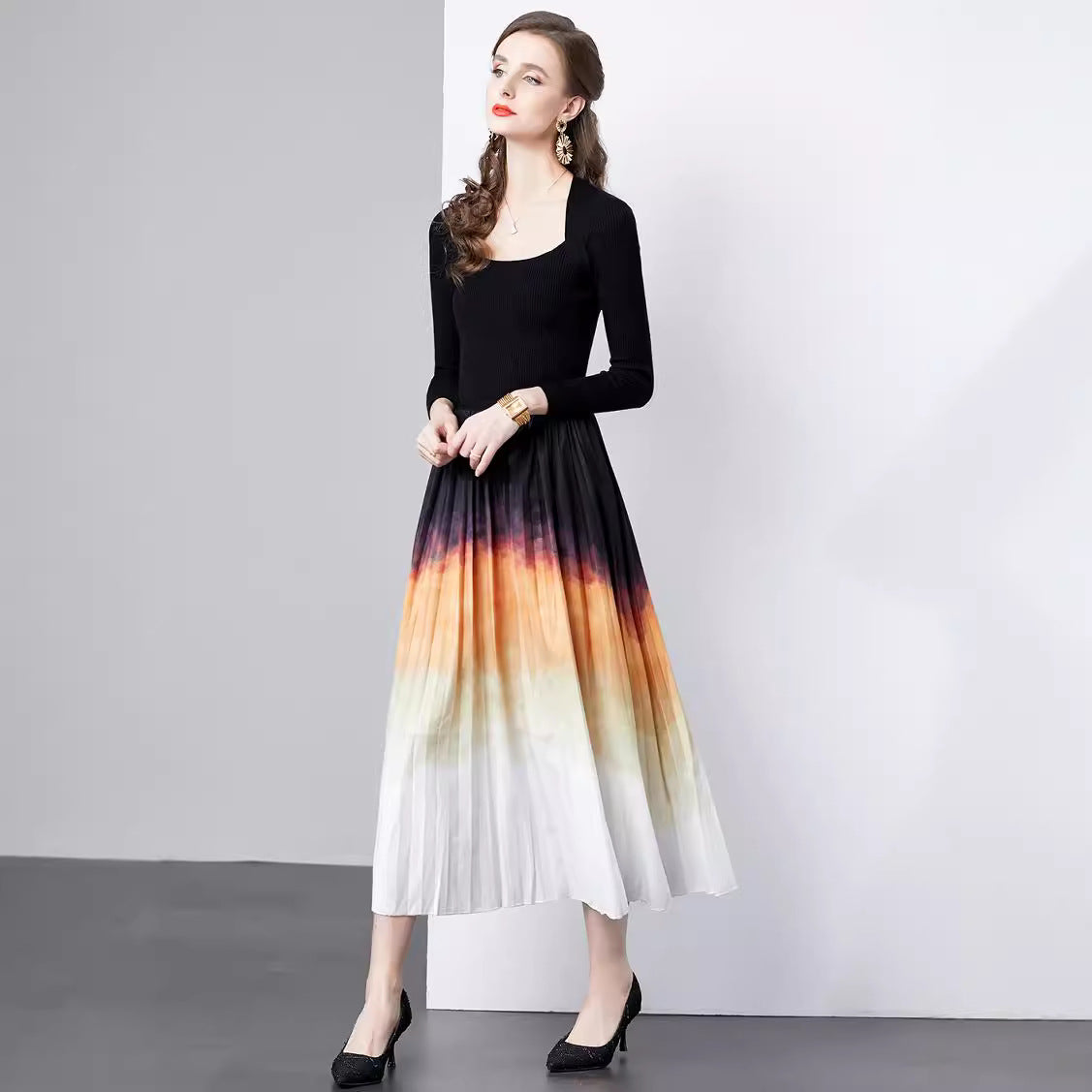 Dames Élégante Robe Midi Brodée Chic und Stil