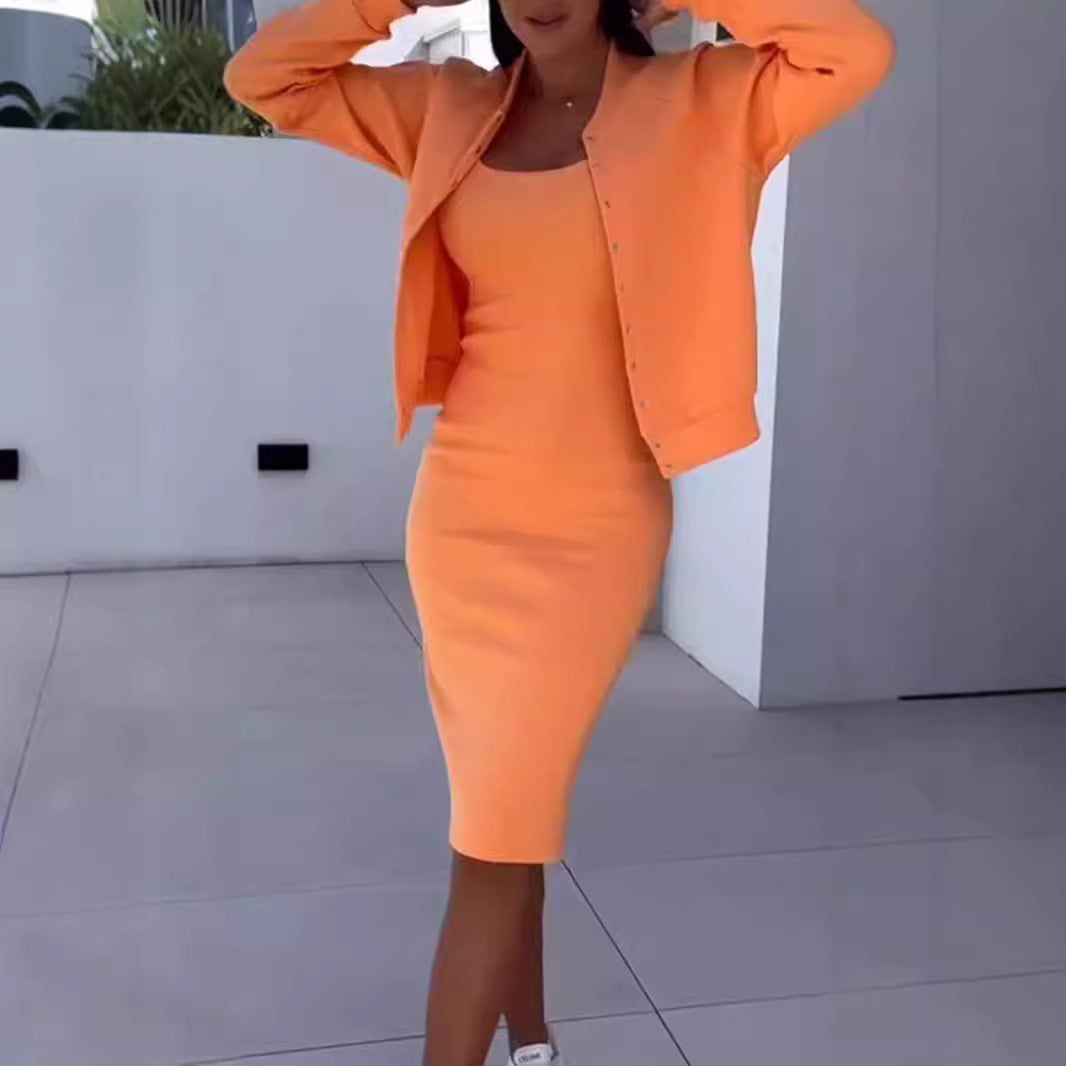 Femme ensemble de robe de sweatshirt à la mode et veste Chic und Stil