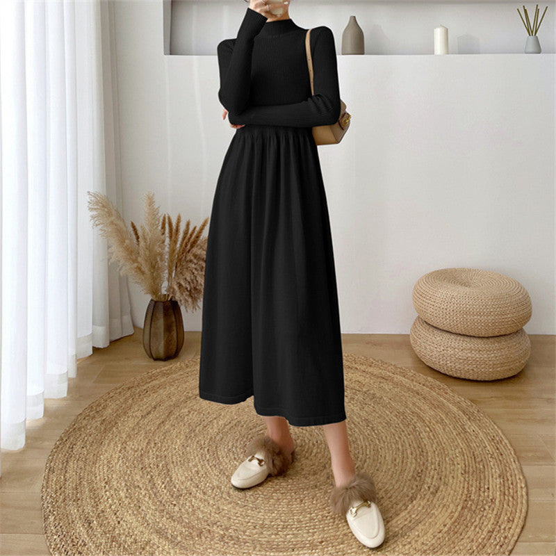 Dames Robe maxi élégante avec col montant et taille élastique Chic und Stil