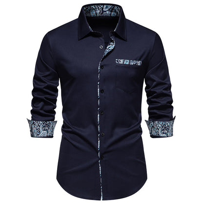 Chemise à manches longues pour hommes avec motif paisley à la mode sur le col et les poignets Chic und Stil