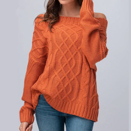 Pull en grosse maille pour femmes avec décolleté asymétrique et motif tressé Chic und Stil