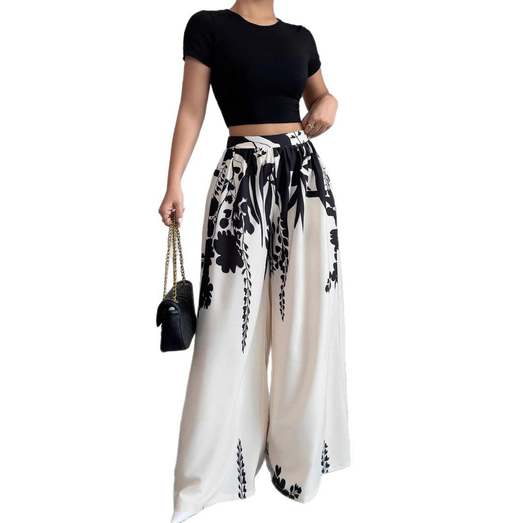 Chic and Style Floral Print Wide Palazzo Pants Set for Women