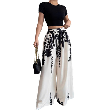 Chic and Style Floral Print Wide Palazzo Pants Set for Women