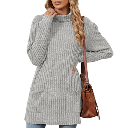 Pull en tricot surdimensionné pour femmes avec col montant et poches pratiques Chic und Stil