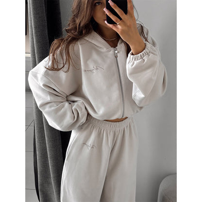 Women chic and stylish short sweatshirt and jogger pants set