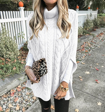 Poncho en peluche pour femmes avec col haut et motif en torsades Chic und Stil