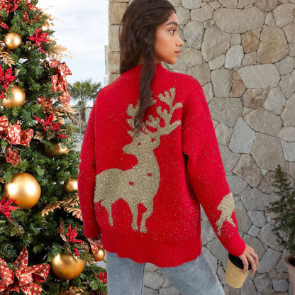 Pull de Noël pour femmes avec design pailleté et motif de renne Chic und Stil