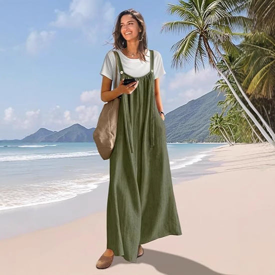 Robes longues en coton pour femmes avec bretelles et poches Chic und Stil