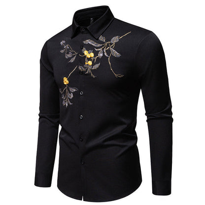 Chemise à manches longues élégante brodée pour hommes Chic und Stil
