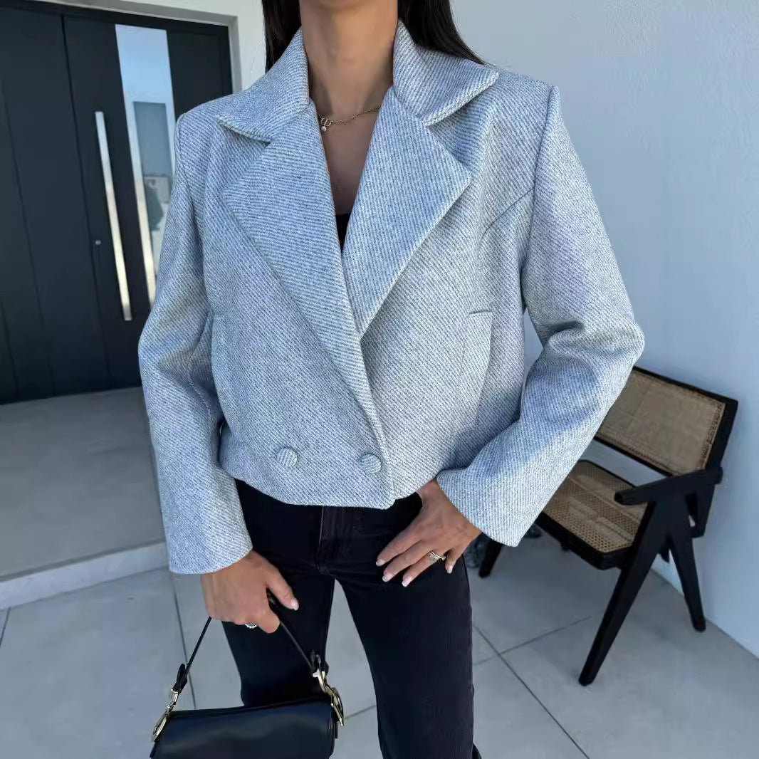 Dames Élégant Blazer Oversize avec double rangée de boutons et tissu texturé Chic und Stil