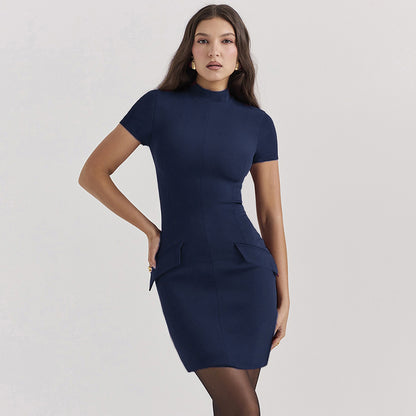 Robe mini à col montant slim-fit pour dames avec poches Détails Chic und Stil