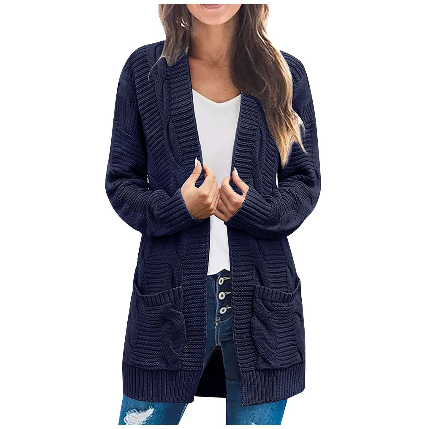 Dame cardigan en tricot épais avec grandes poches et motif structuré Chic und Still
