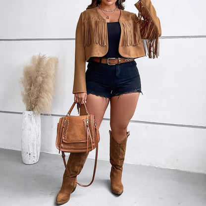Fringe Jacket for Women in Synthetic Suede Chic und Stil