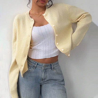 Veste en tricot légère pour dames avec détails de boutons et encolure ronde Chic und Stil