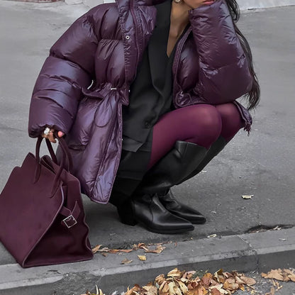 Dames Doudoune d'hiver avec cordon de taille ajustable et capuche Chic und Stil