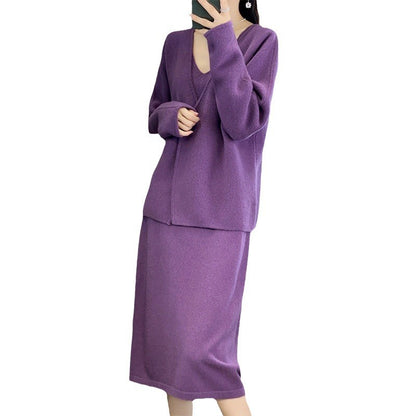 Robe en tricot à motifs pour femmes avec décolleté en V et coupe décontractée Chic und Stil