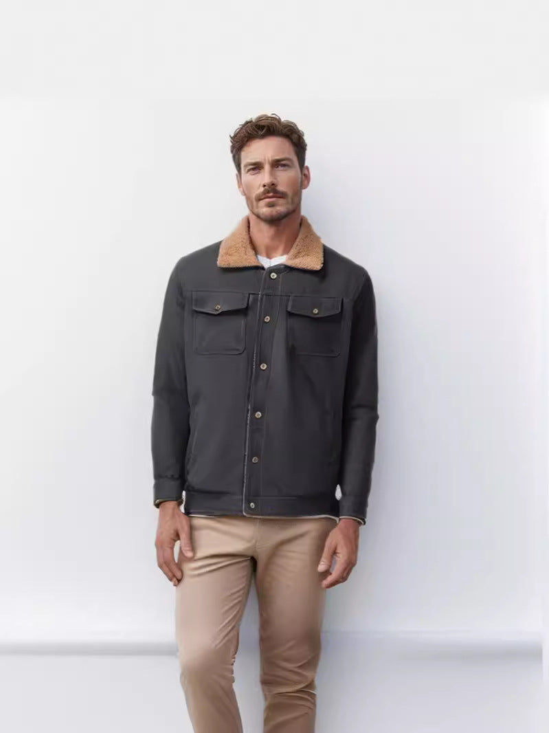 Casual men's jacket with faux fur collar and practical pockets Chic und Stil