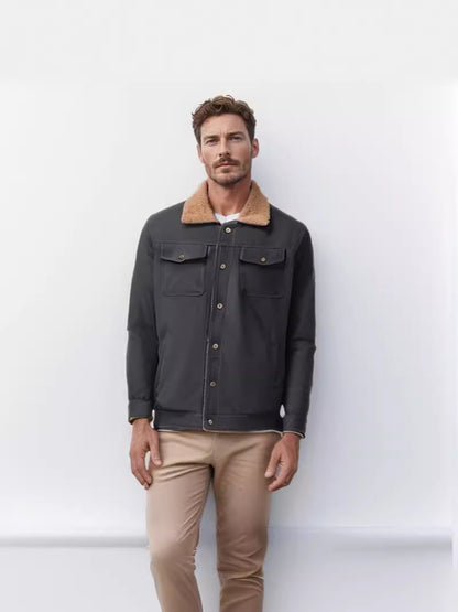 Casual men's jacket with faux fur collar and practical pockets Chic und Stil