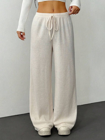 Wide ribbed knit pants for women with adjustable waist Chic and Style
