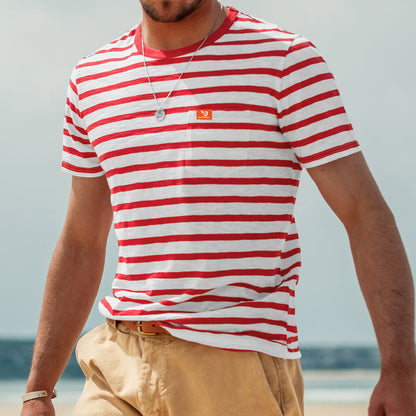 T-shirt à manches courtes rayé pour hommes avec poche poitrine et col rond Chic und Stil