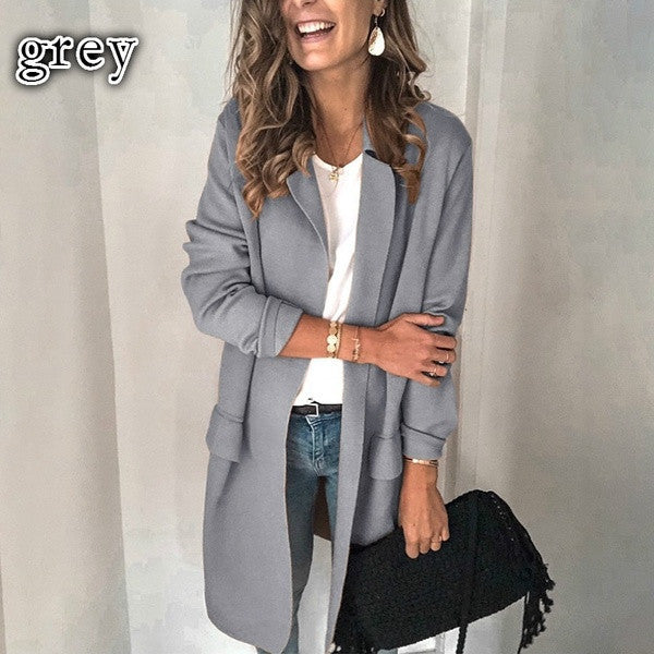 Dames élégante long manteau avec poches Chic und Stil