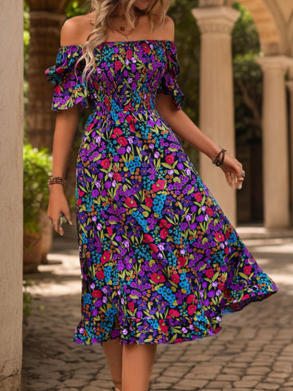 Robe maxi smockée bohème florale pour femmes Chic und Stil