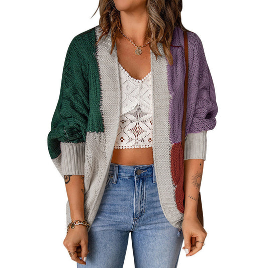 Dames gros tricot cardigan avec motif coloré et coupe décontractée Chic und Stil