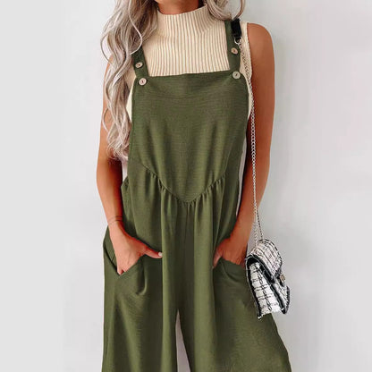 Combinaison décontractée pour femmes avec jambe large et détails de boutons décoratifs Chic und Stil