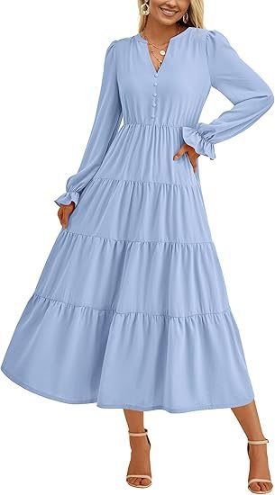 Robe maxi à manches longues pour femmes avec volants Chic und Stil