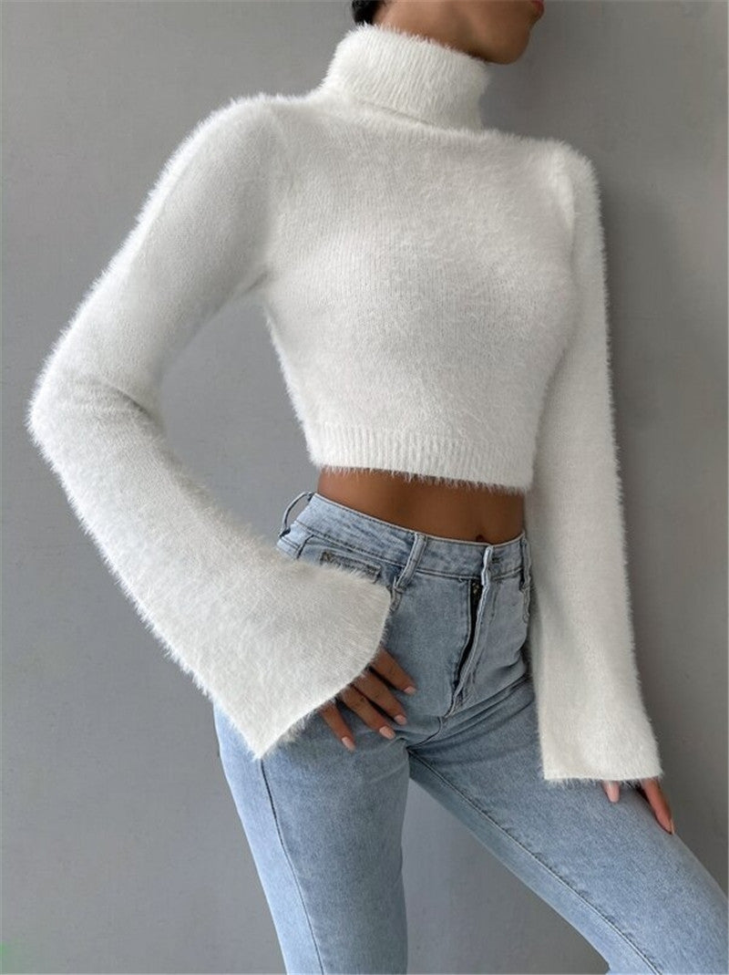 Dames Pull en tricot de haute qualité avec manches larges et col montant Chic und Stil