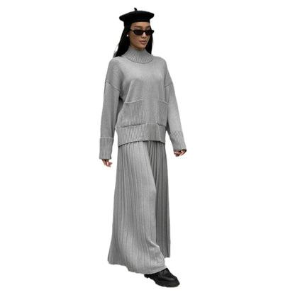 Pull en tricot pour femmes avec pantalon maxi plissé Chic und Stil