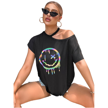 T-shirt décontracté surdimensionné pour femmes avec impression smiley coloré Chic und Stil